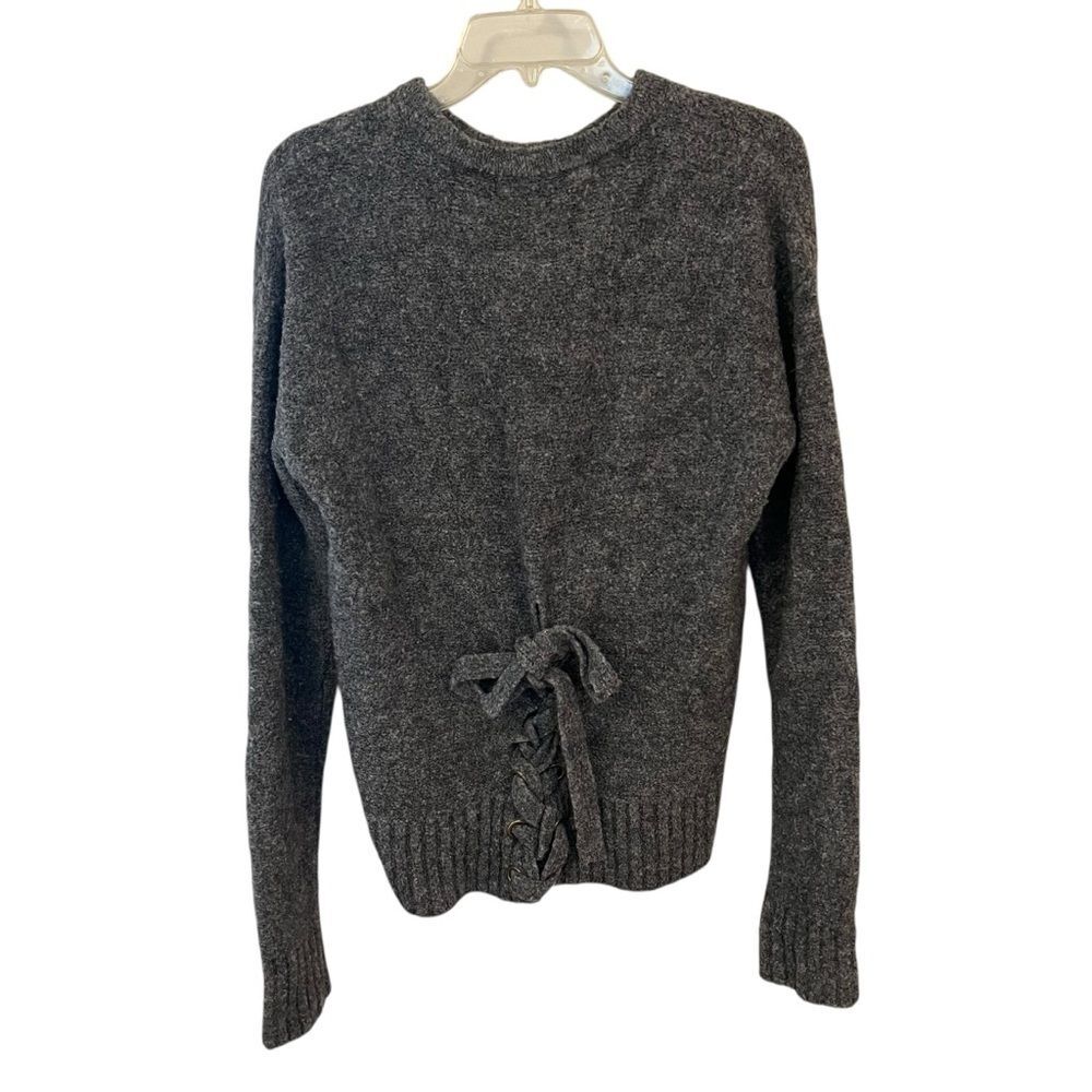 Lovers + Friends Lace Up Back Wool Blend Crewneck Sweater Gray Medium